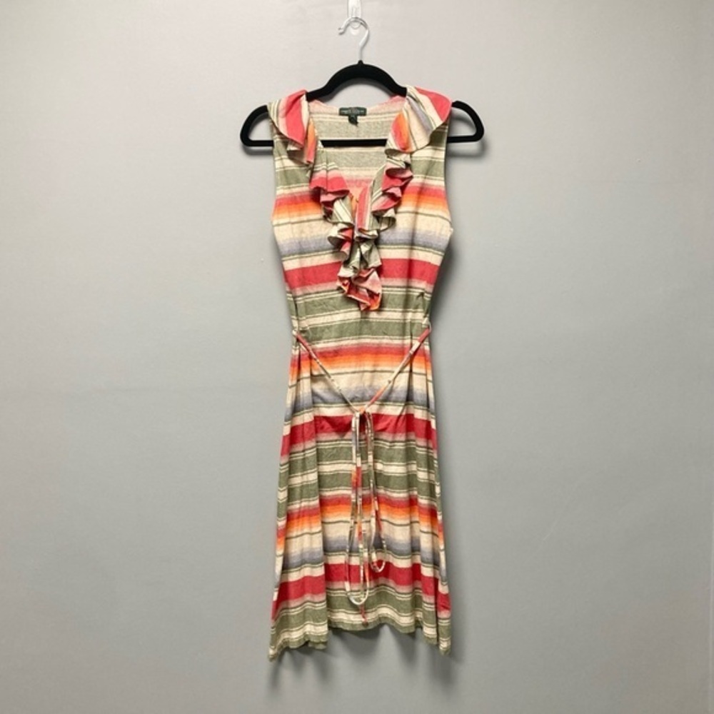 Lauren Ralph Lauren Jeans Co Striped Ruffle V-Neck Cotton Dress Small Red‎ Green